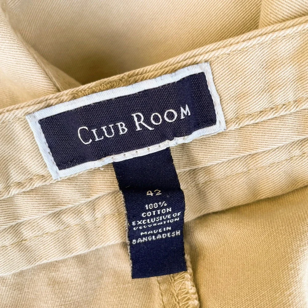 Bulldog Embroidered‎ Chino Shorts Size 42 Mens Tan Khaki Cotton Twill Preppy